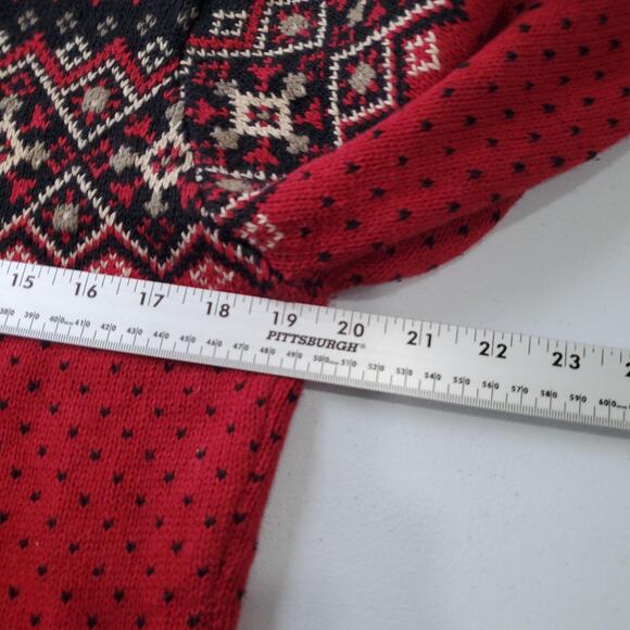 Nomadic Traders Sweater Womens Medium Red Black Fair Isle Cardigan Nordic - Picture 6 of 8